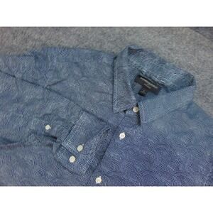Banana Republic Shirt Mens Large Blue Seigaiha Wave Linen Blend Coastal Nautical